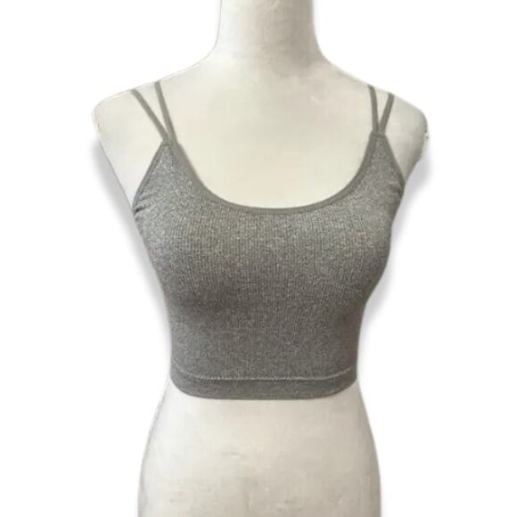 Abound Crop Tank Top Ribbed Crisscross Spaghetti Straps Scoop Neck Gray W L NWOT - Picture 1 of 8